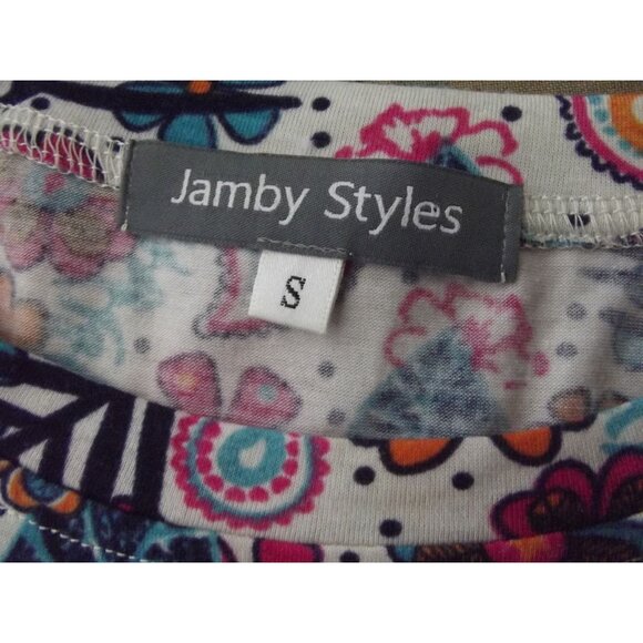 Jamby Tunic Top Womens Size Small Colorful Ditzy Floral shirt Artzy round long - Picture 3 of 8